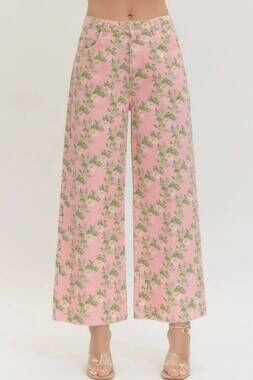 NEW ENTRO floral print wide leg jeans in pink